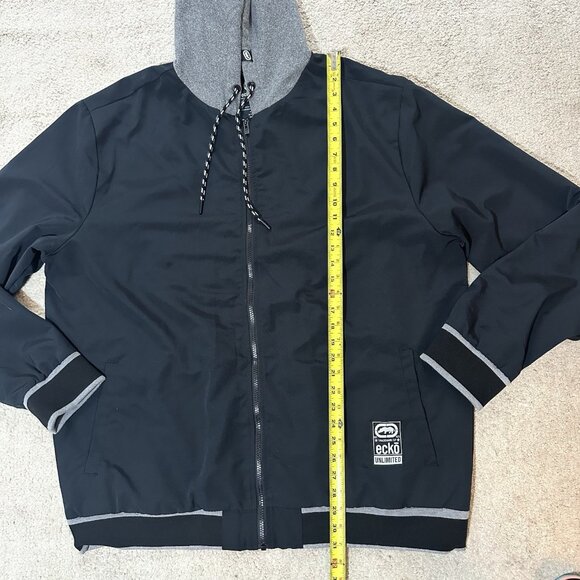 Ecko Unltd Jacket Men’s XXL Black Hooded Zip Up Grey Hood Lined Pockets - Picture 5 of 9